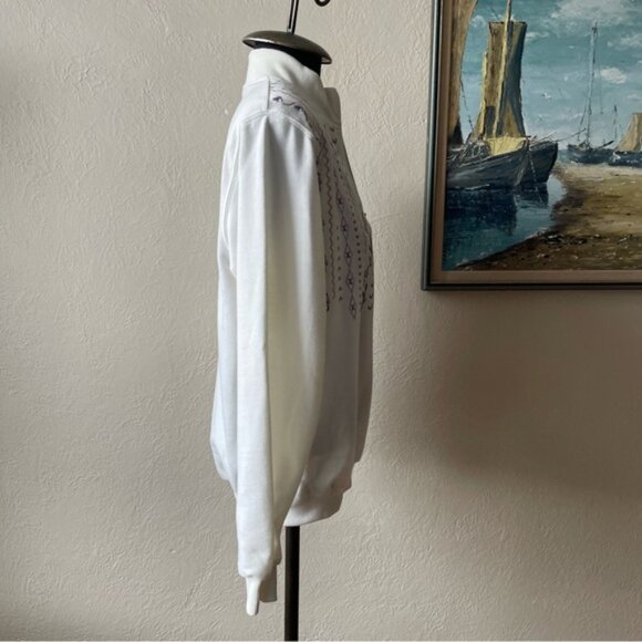 Vintage 80s embroidered cream poly cotton Tan Jay pullover sweater size small - Picture 4 of 14